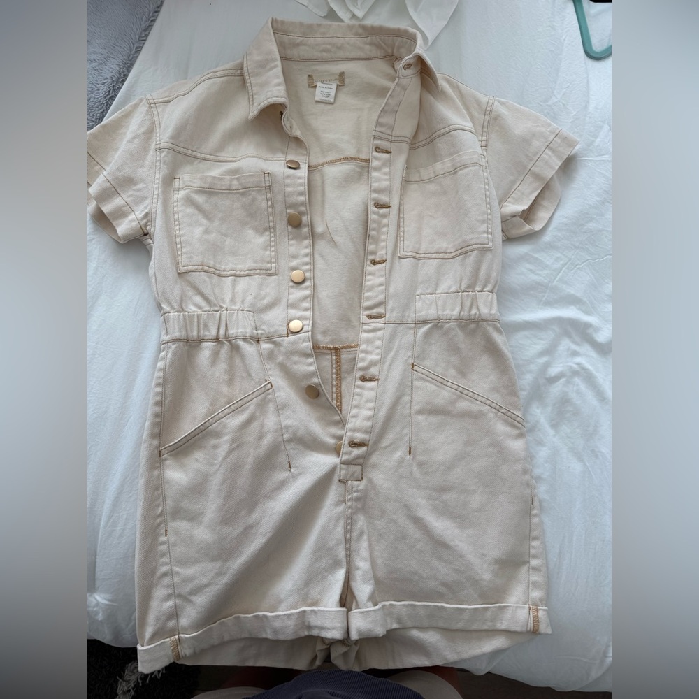 Altrd State Cream Short Sleeve Button-Up Romper